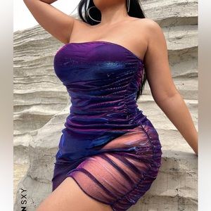 Ruched Mesh Tube Bodycon Dress
